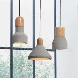 Suspension contemporaine moderne en bois et béton à une seule lumière
