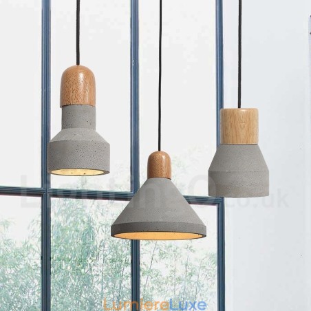 Suspension contemporaine moderne en bois et béton à une seule lumière Suspension contemporaine moderne en bois et béton à une seule lumière