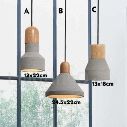 Suspension contemporaine moderne en bois et béton à une seule lumière