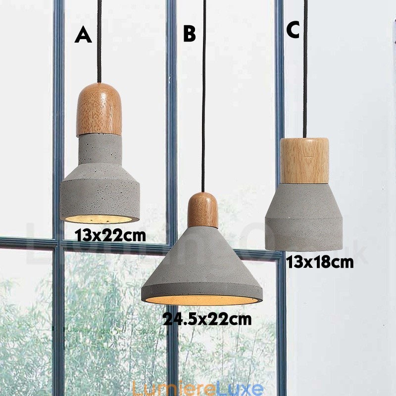 Suspension contemporaine moderne en bois et béton à une seule lumière