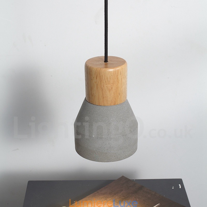 Suspension contemporaine moderne en bois et béton à une seule lumière