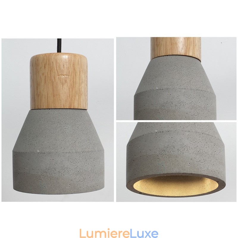 Suspension contemporaine moderne en bois et béton à une seule lumière