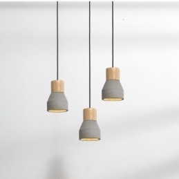 Suspension contemporaine moderne en bois et béton à une seule lumière