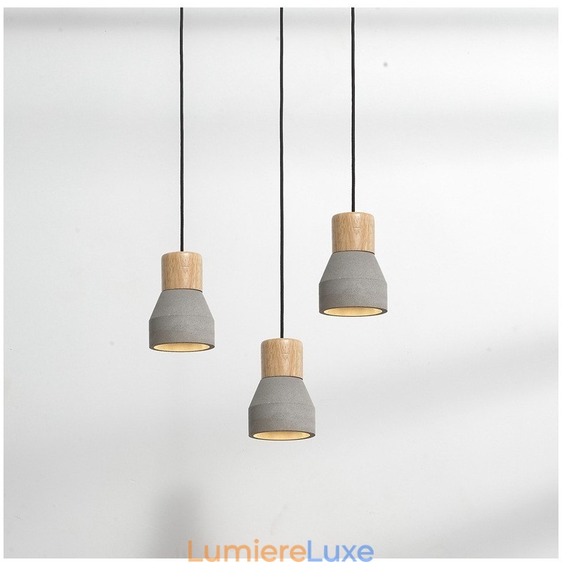Suspension contemporaine moderne en bois et béton à une seule lumière