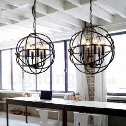 Suspension vintage en métal à 6 ampoules avec globe
