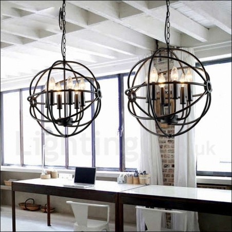 Suspension vintage en métal à 6 ampoules avec globe Suspension vintage en métal à 6 ampoules avec globe