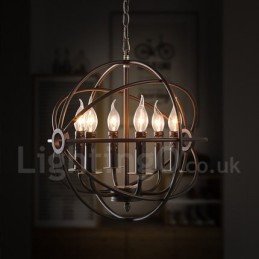Suspension vintage en métal à 6 ampoules avec globe