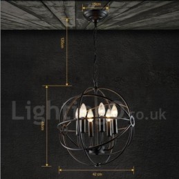 Suspension vintage en métal à 6 ampoules avec globe