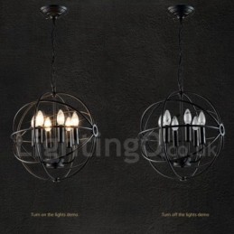 Suspension vintage en métal à 6 ampoules avec globe