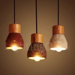 Suspension moderne contemporaine en bois et béton à 1 lumière