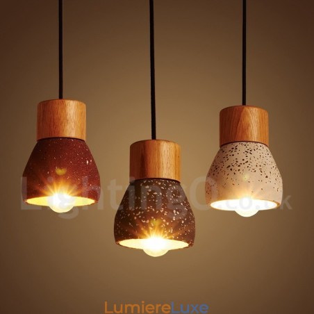 Suspension moderne contemporaine en bois et béton à 1 lumière Suspension moderne contemporaine en bois et béton à 1 lumière