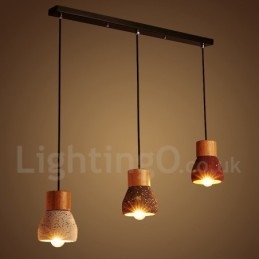 Suspension moderne contemporaine en bois et béton à 1 lumière