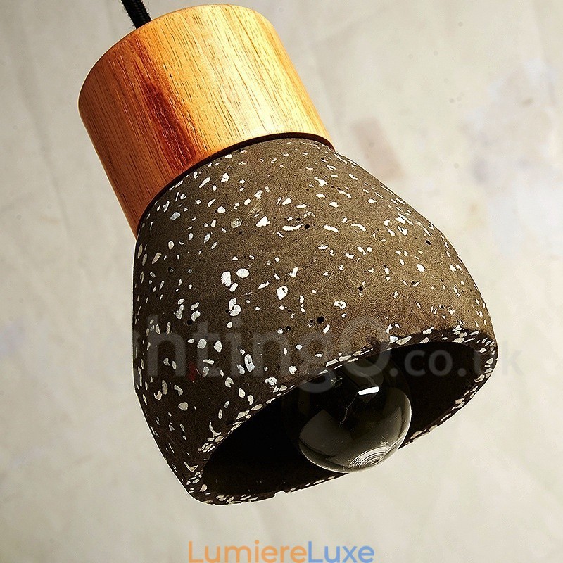 Suspension moderne contemporaine en bois et béton à 1 lumière