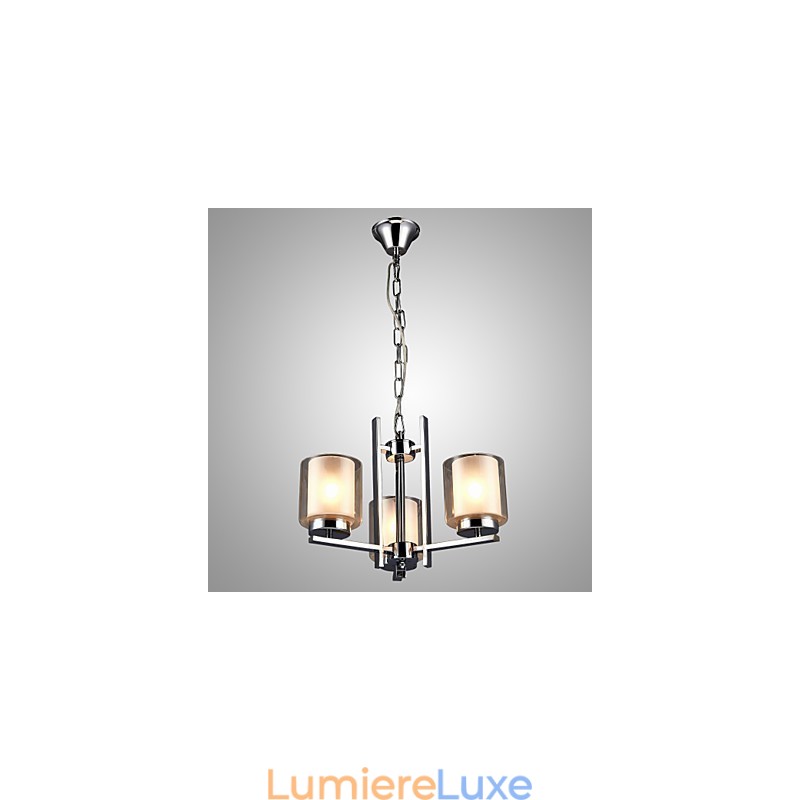 Lustre en fer galvanisé avec abat-jour en verre, lampe à bougie classique à 3 têtes