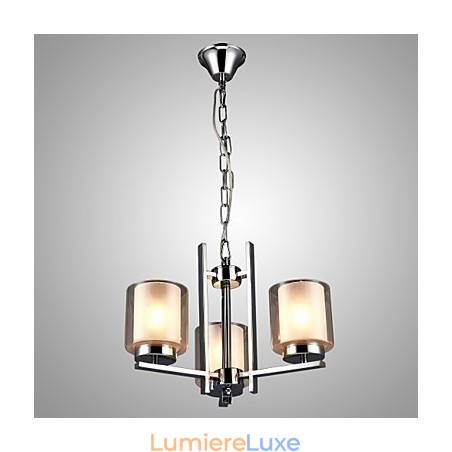 Lustre en fer galvanisé avec abat-jour en verre, lampe à bougie classique à 3 têtes Lustre en fer galvanisé avec abat-jour en verre, lampe à bougie classique à 3 têtes
