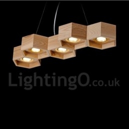 Suspension contemporaine moderne en bois à 5 lumières