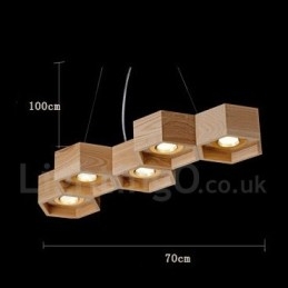 Suspension contemporaine moderne en bois à 5 lumières