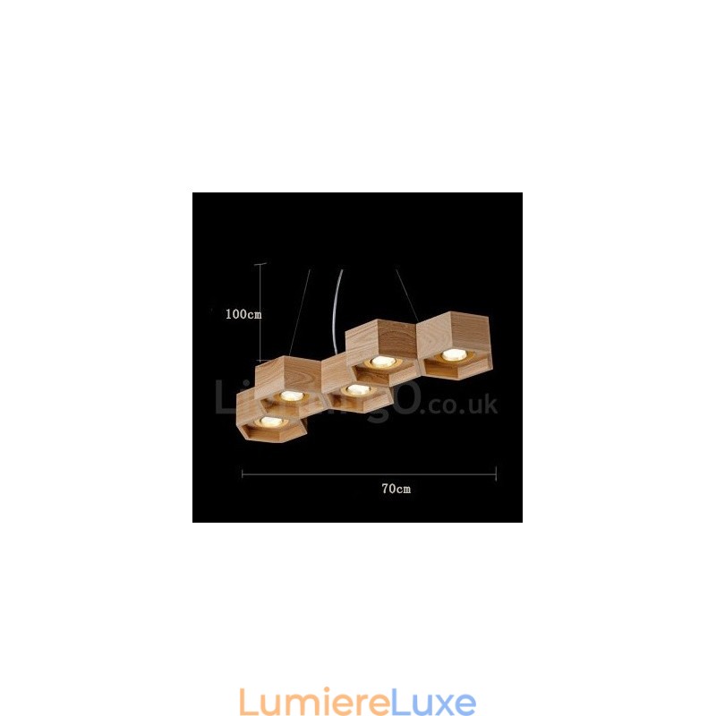 Suspension contemporaine moderne en bois à 5 lumières