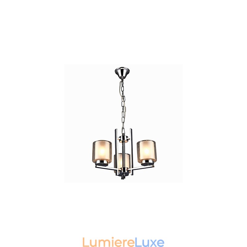 Lustre en fer galvanisé avec abat-jour en verre, lampe à bougie classique à 3 têtes