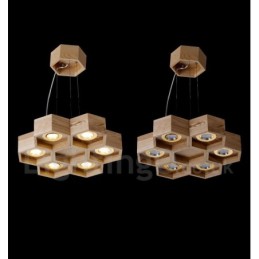 Suspension contemporaine moderne en bois à 6 lumières