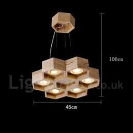 Suspension contemporaine moderne en bois à 6 lumières