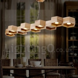 Suspension contemporaine moderne en bois à 7 lumières