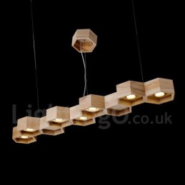 Suspension contemporaine moderne en bois à 7 lumières