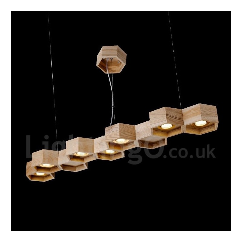 Suspension contemporaine moderne en bois à 7 lumières