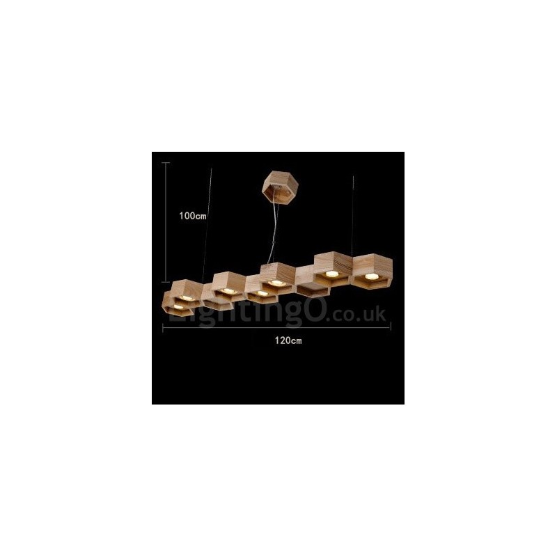 Suspension contemporaine moderne en bois à 7 lumières