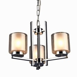 Lustre en fer galvanisé avec abat-jour en verre, lampe à bougie classique à 3 têtes