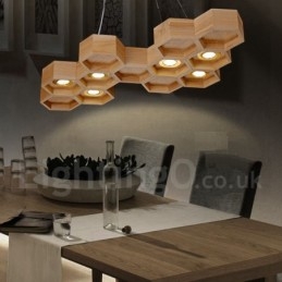 Suspension contemporaine moderne en bois à 6 lumières