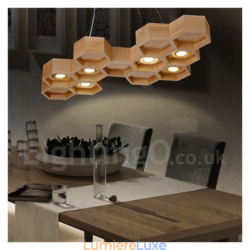 Suspension contemporaine moderne en bois à 6 lumières