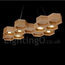 Suspension contemporaine moderne en bois à 6 lumières