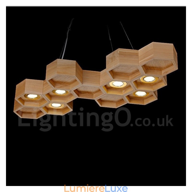 Suspension contemporaine moderne en bois à 6 lumières