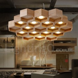 Suspension contemporaine moderne en bois à 12 lumières