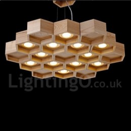 Suspension contemporaine moderne en bois à 12 lumières