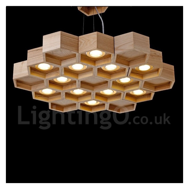 Suspension contemporaine moderne en bois à 12 lumières