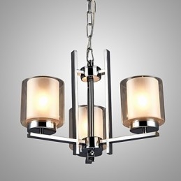 Lustre en fer galvanisé avec abat-jour en verre, lampe à bougie classique à 3 têtes