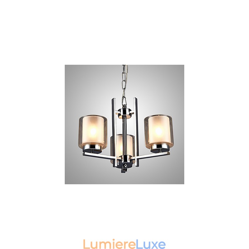 Lustre en fer galvanisé avec abat-jour en verre, lampe à bougie classique à 3 têtes