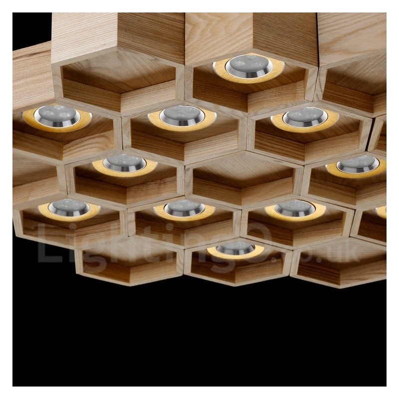 Suspension contemporaine moderne en bois à 12 lumières
