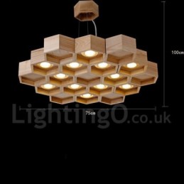 Suspension contemporaine moderne en bois à 12 lumières