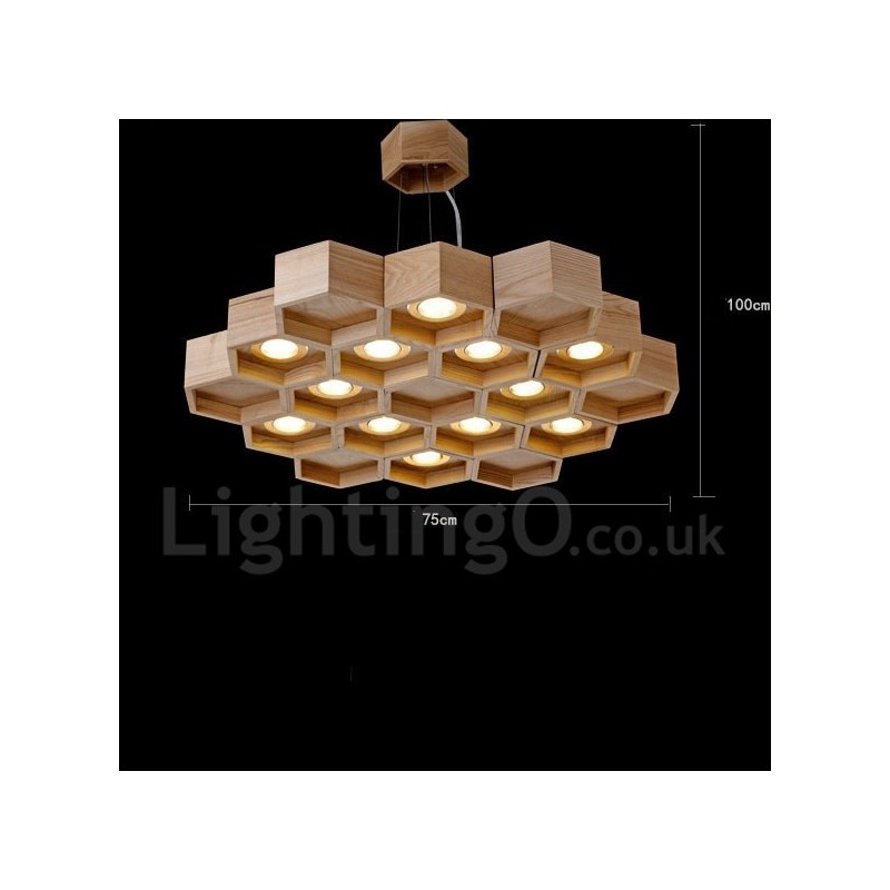 Suspension contemporaine moderne en bois à 12 lumières