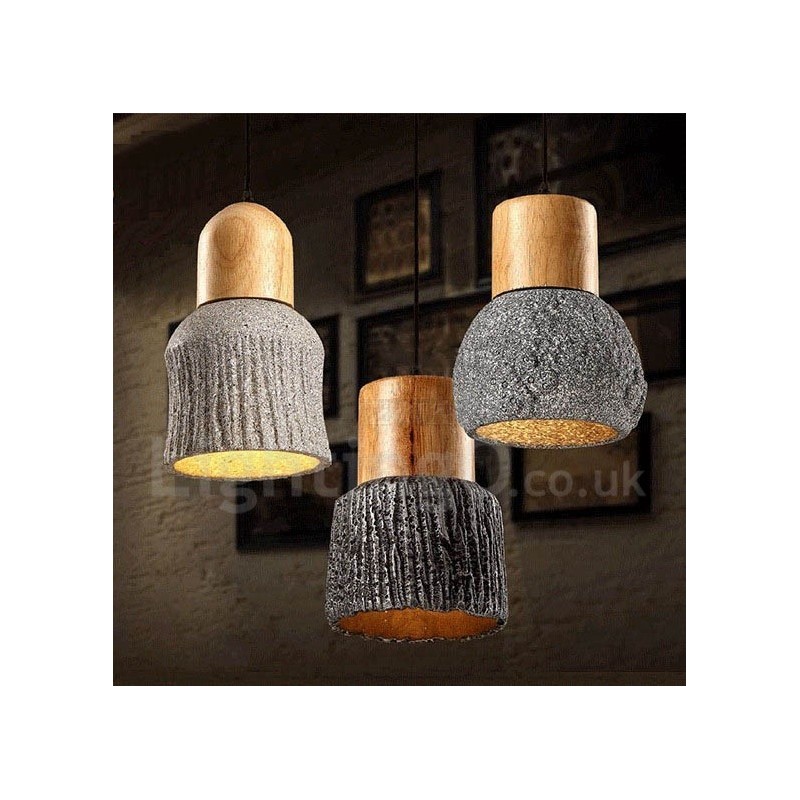 Suspension rétro vintage en bois et béton