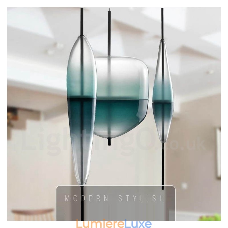 Suspension contemporaine moderne à dégradé de couleurs avec abat-jour en verre