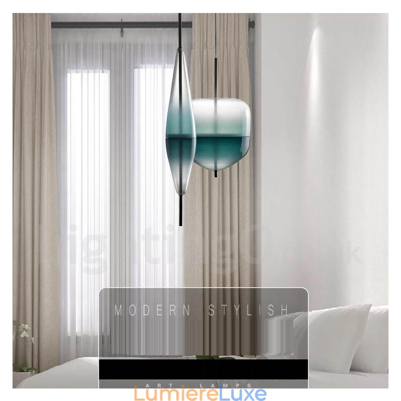 Suspension contemporaine moderne à dégradé de couleurs avec abat-jour en verre