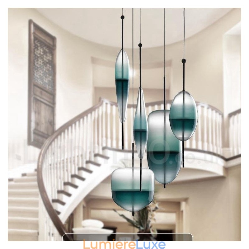 Suspension contemporaine moderne à dégradé de couleurs avec abat-jour en verre