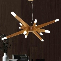 Suspension moderne contemporaine en bois à 12 lumières