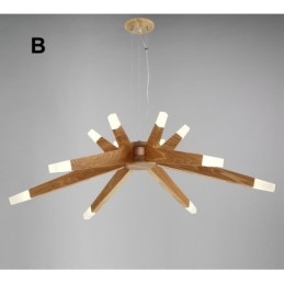 Suspension moderne contemporaine en bois à 12 lumières