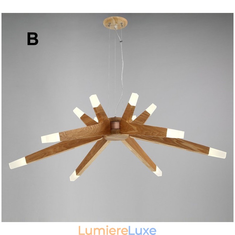 Suspension moderne contemporaine en bois à 12 lumières