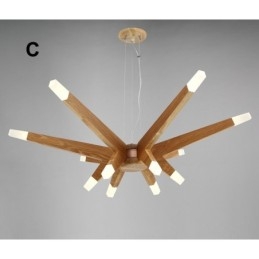Suspension moderne contemporaine en bois à 12 lumières